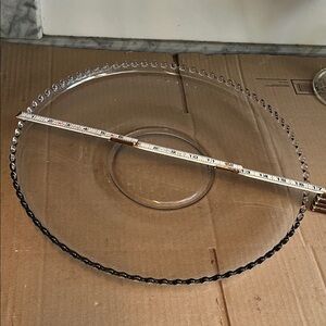 Clear Glass Beaded Edge Candlewick Serving Platter or Punch Bowl under plate
